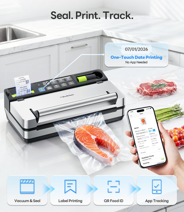 98kPa Smart Vacuum Sealer with FreshTrack Label Printing & Food Manager App