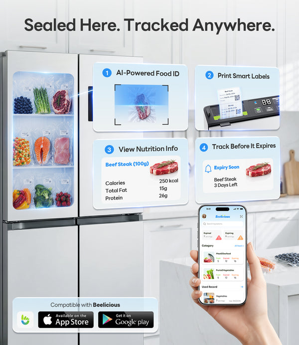 98kPa Smart Vacuum Sealer with FreshTrack Label Printing & Food Manager App