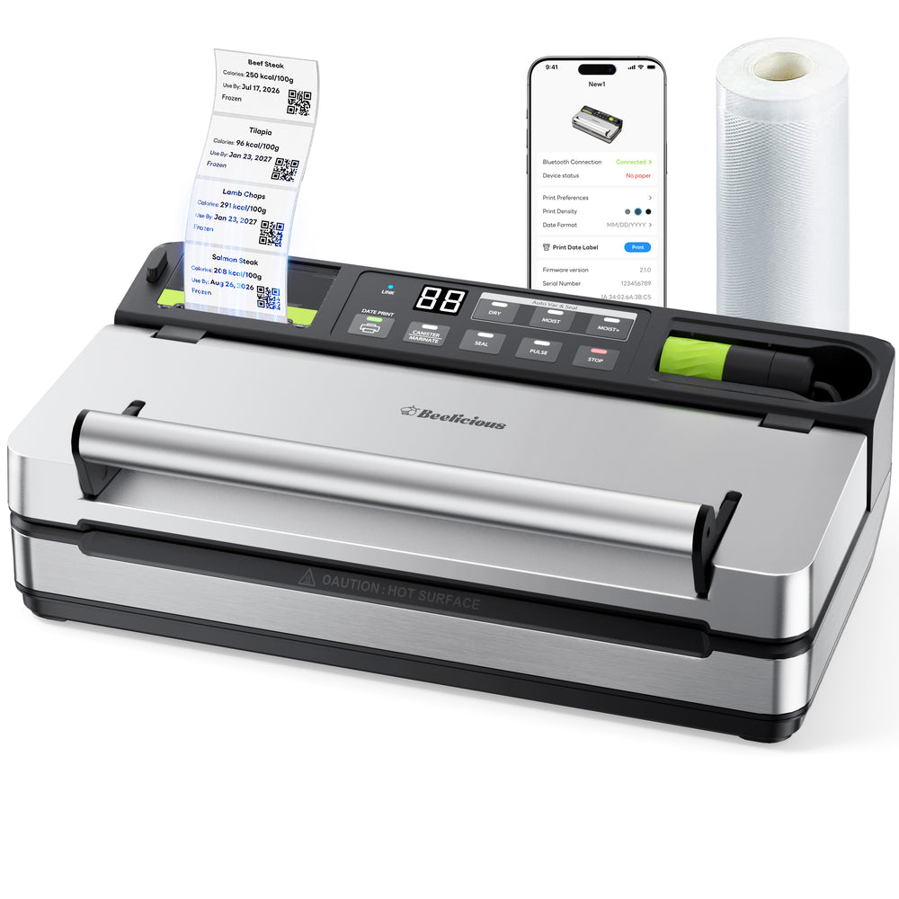 Beelicious FreshTrack Smart Vacuum Sealer with Built-In Label Printer