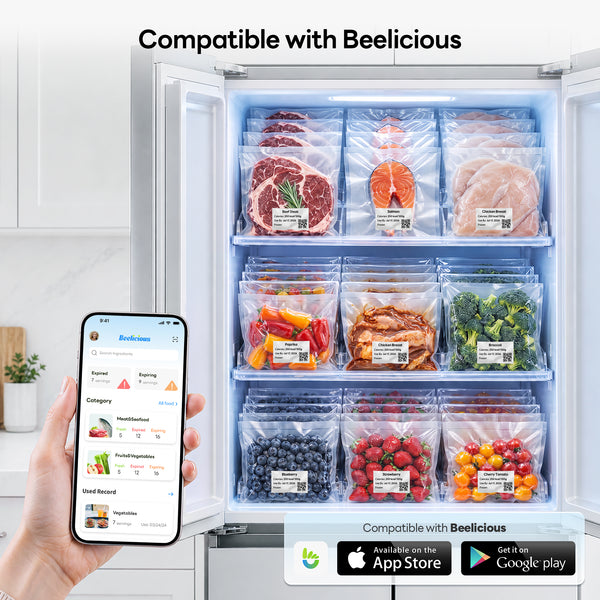 Beelicious FreshTrack Smart Vacuum Sealer with Built-In Label Printer